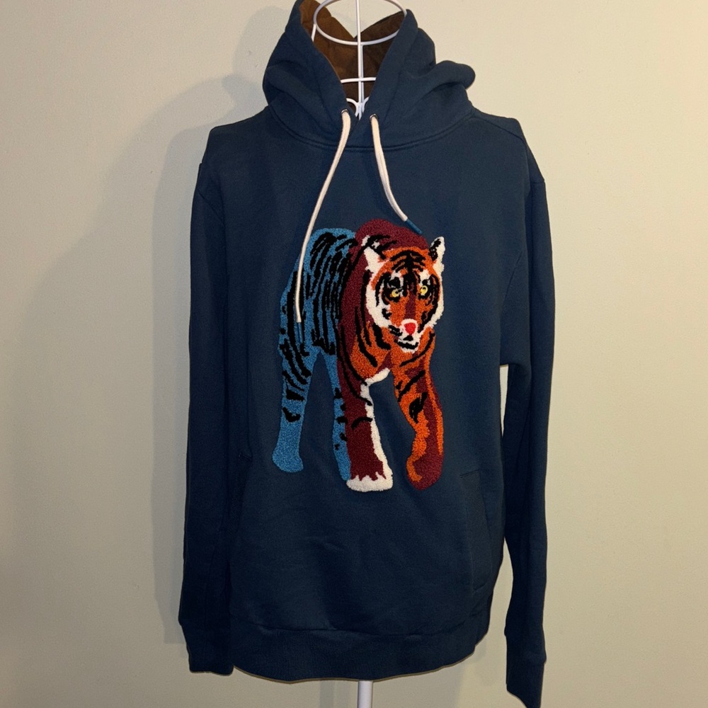 Bonobos Navy Hoodie with Multicolor Tiger Patch